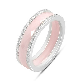 Silver ring with ceramic and cubic zirconia