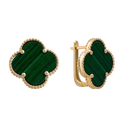Gold earrings with malachite