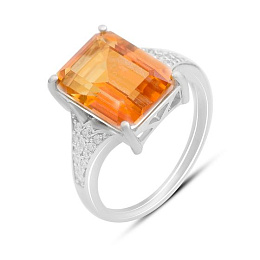 Silver ring with gold quartz 7.153ct, phianites