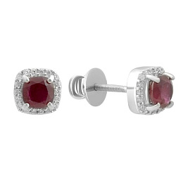 Серебряные серьги с рубином 1.655ct, фианитами