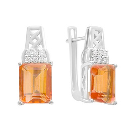 Silver earrings with gold quartz 3.45ct, phianites