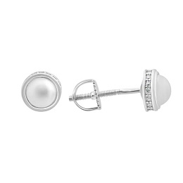 Срібні сережки з перлами, фіанітами
