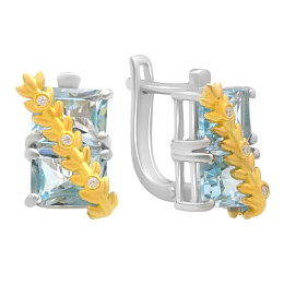 Срібні сережки з топазом, фіанітами