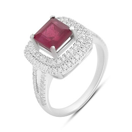 Silver ring with a 3.673ct ruby and cubic zirconia