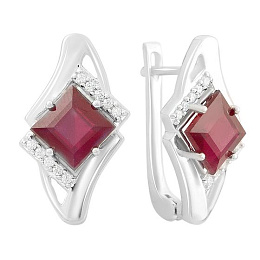 Sterling silver earrings with 2.633ct ruby, fianites