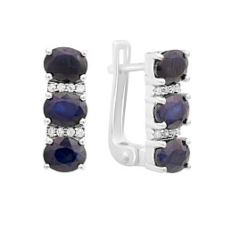 Silver earrings with sapphire and cubic zirconia