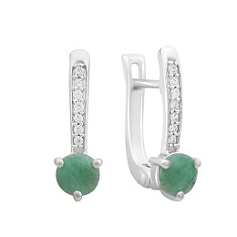 Срібні сережки зі смарагдом 1,192 карата та фіанітами