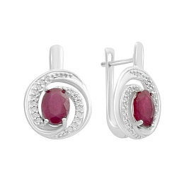 Sterling silver earrings with 4.124ct ruby, fianites