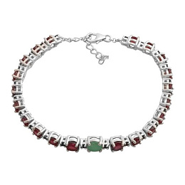 Silver bracelet with a 7.303-carat emerald, a ruby, and a sapphire