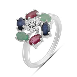 Silver ring with sapphire, ruby, emerald