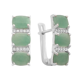 Silver earrings with emerald, fianites