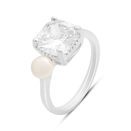Silver ring with pearls and cubic zirconia