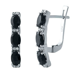 Серебряные серьги с сапфиром 3.679ct, фианитами