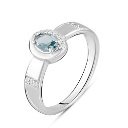 Серебряное кольцо с топазом Лондон Блю 0.3ct, фианитами