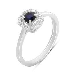Silver ring with a 0.525-carat sapphire and cubic zirconia