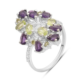 Серебряное кольцо с аметистом 3.211ct, хризолітом