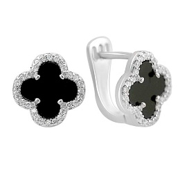 Silver earrings with onyx, fianites