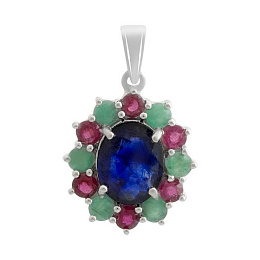 Серебряная подвеска с сапфиром 5.05ct, рубином, изумрудом