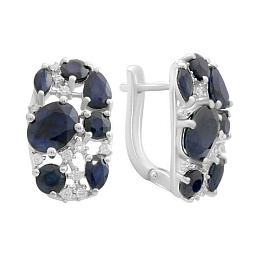 Серебряные серьги с сапфиром 7.608ct, фианитами