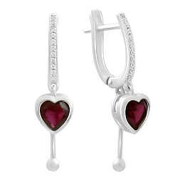 Срібні сережки з рубіном 2.4ct, фіанітами