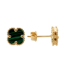 Gold earrings with malachite