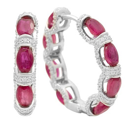 Серебряные серьги с рубином 14.169ct, фианитами