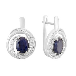 Срібні сережки з сапфіром 3.62ct, фіанітами
