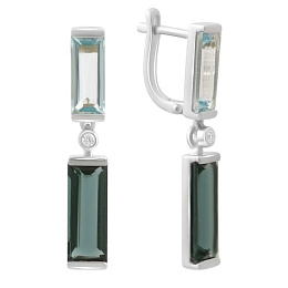 Серебряные серьги с топазом Лондон Блю 9.524ct, топазом, фианитами