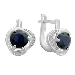 Серебряные серьги с сапфиром 3.31ct, фианитами