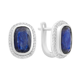 Серебряные серьги с сапфиром 5.218ct, фианитами