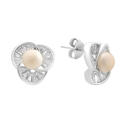 Silver earrings with pearls and cubic zirconia
