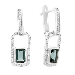 Silver earrings with London Blue topaz 2.516ct, cubic zirconia