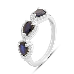 Срібна каблучка з сапфіром та фіанітами