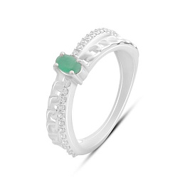 Silver ring with emerald, fianites