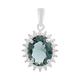 Silver pendant with London Blue topaz 2.288ct, cubic zirconia