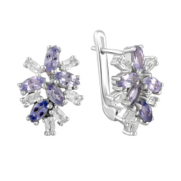 Срібні сережки з танзанітом 7.3ct, топазом білим