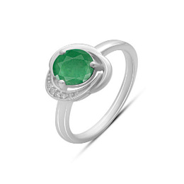 Silver ring with a 1.249-carat emerald and cubic zirconia