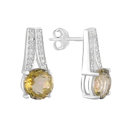 Срібні сережки з цитрином nano 5.8ct, фіанітами