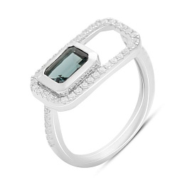 Silver ring with London Blue topaz 1.313ct, cubic zirconia