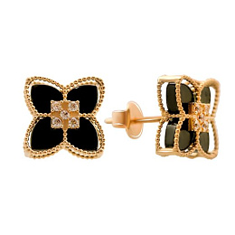 Серебряные серьги с ониксом, фианитами 0.1ct