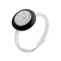 Срібна каблучка з оніксом, фіанітами