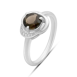 Silver ring with a 1.236-carat smoky quartz and cubic zirconia