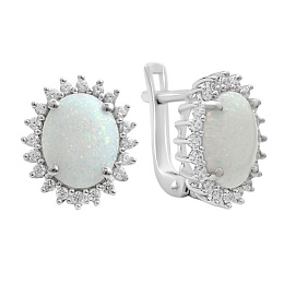 Срібні сережки з опалом, фіанітами