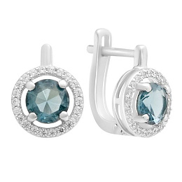 Silver earrings with London Blue topaz 1.742ct, cubic zirconia