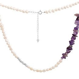 Silver necklace with baroque pearls, amethyst