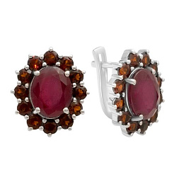 Серебряные серьги с рубином 5.538ct, гранатом