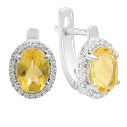 Silver earrings with a 2.687 ct nano citrine and cubic zirconia