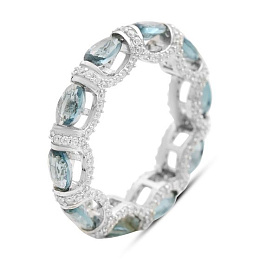 Серебряное кольцо с топазом Лондон Блю 4.845ct, фианитами