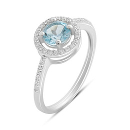 Срібна каблучка з топазом 1.38ct, фіанітами