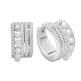 Срібні сережки з перлами, фіанітами